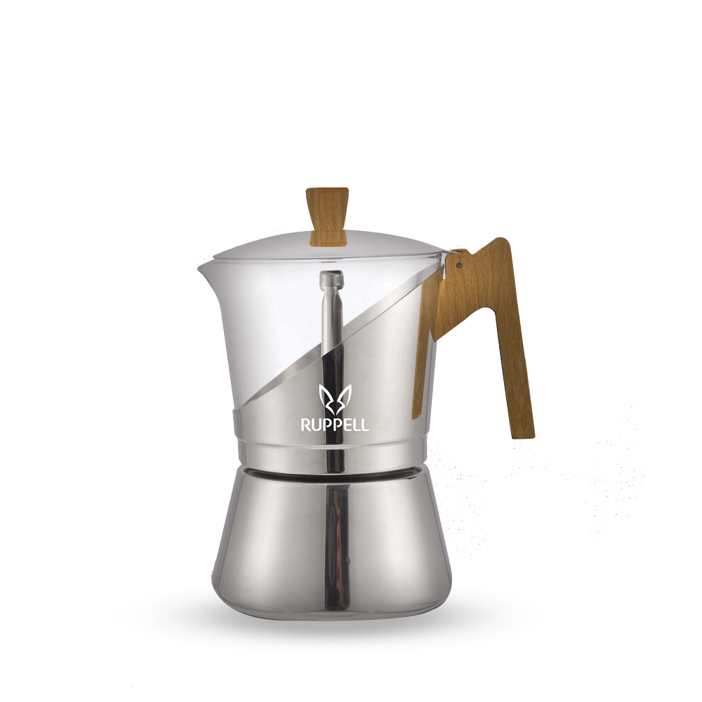 موکا روپل 6 نفره زیر استیل رو شیشه دسته طرح چوبی