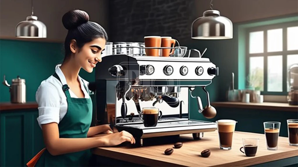 یک دختر خوشحال در حال عصاره گیری قهوه