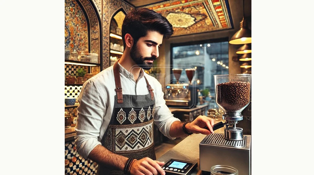 باریستا در حال وزن کردن قهوه