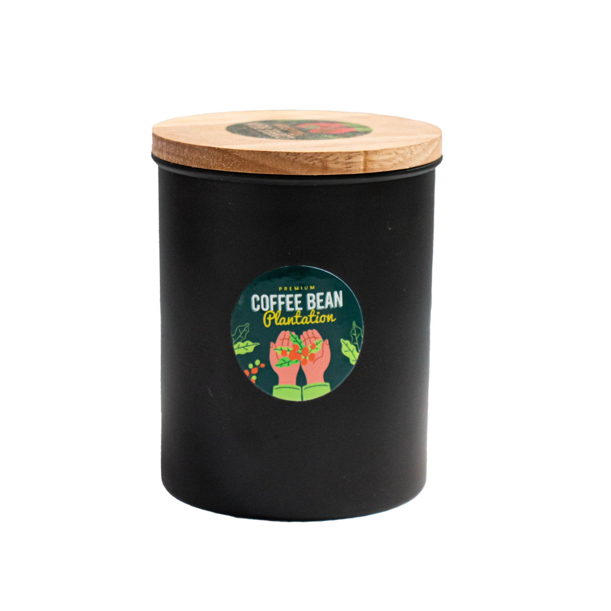 ظرف نگهدارنده قهوه 800 میل درب چوبی بدنه مشکی طرح دار رنگ سبز